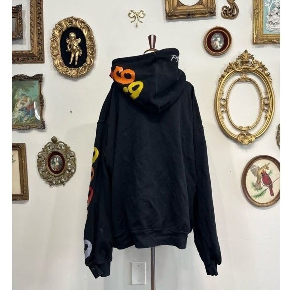 Vintage Gino Green Global 999 Hoodie Y2K Hip Hop AOP Black 3XL Rhinestone GGG - Picture 4 of 7